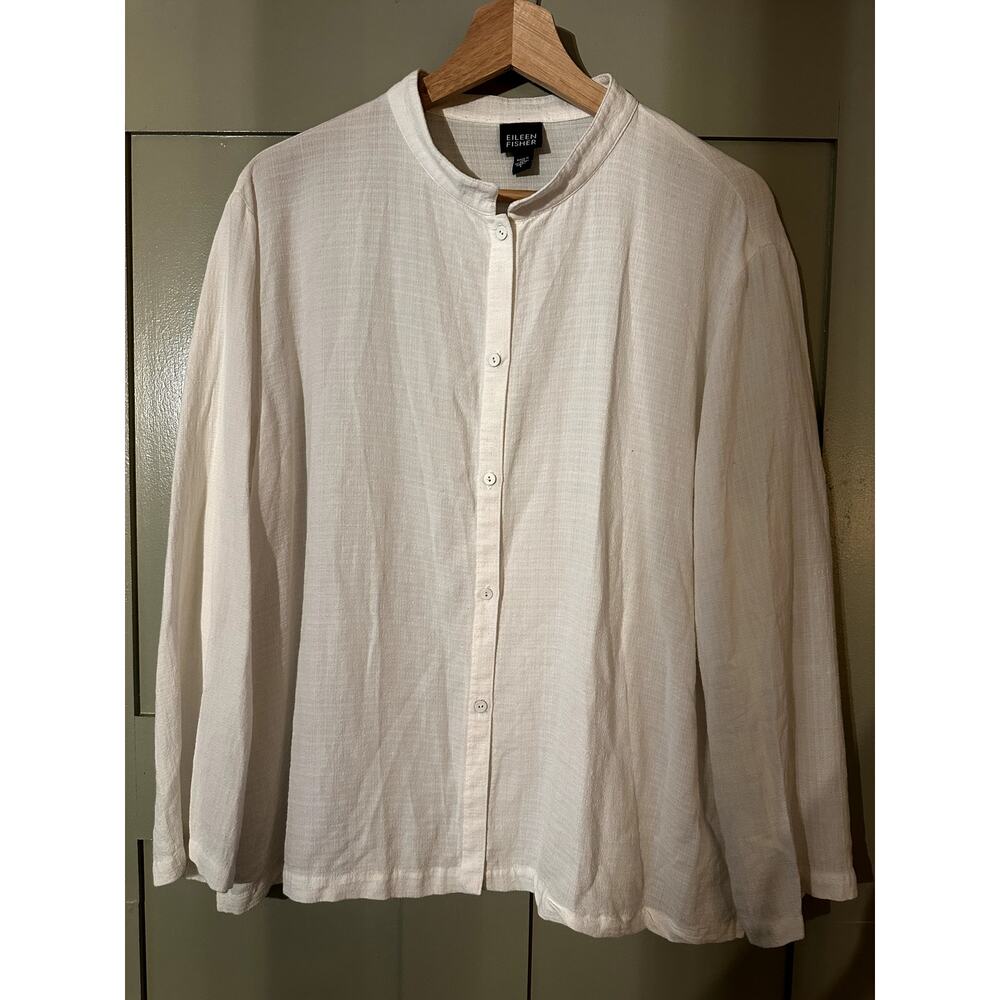 Eileen Fisher White Button-Down Womens Size L